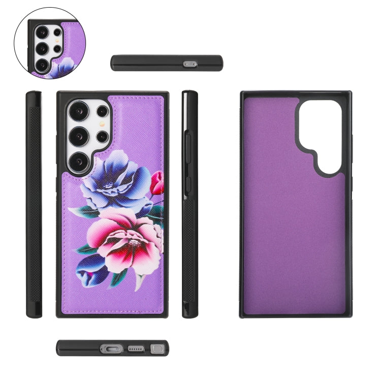 For Samsung Galaxy S24+ 5G Flower Multi-functional Crossbody Zipper Wallet Leather Phone Case(Purple)