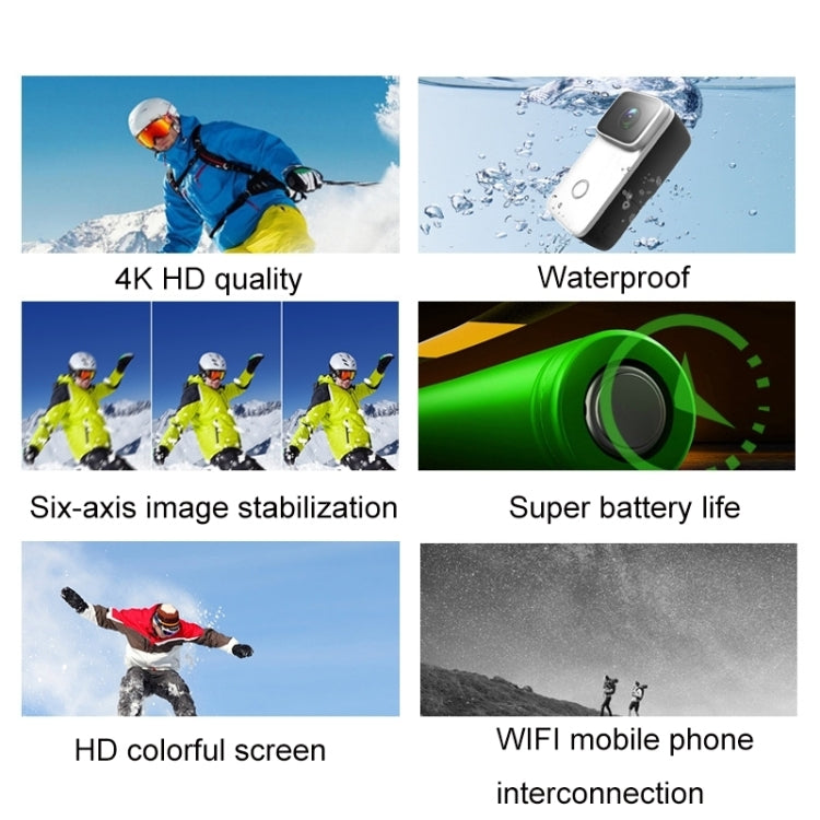 C200 4K Face Recognition WIFI Anti-Shake Outdoor Cycling Waterproof Sports Camera(White Set)