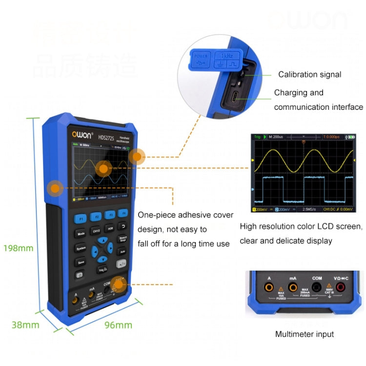 OWON VC101A (3 3/4) Oscilloscope Signal Source Multifunctional All-in-one Multimeter HDS272S With Single Probe (70M Bandwidth)