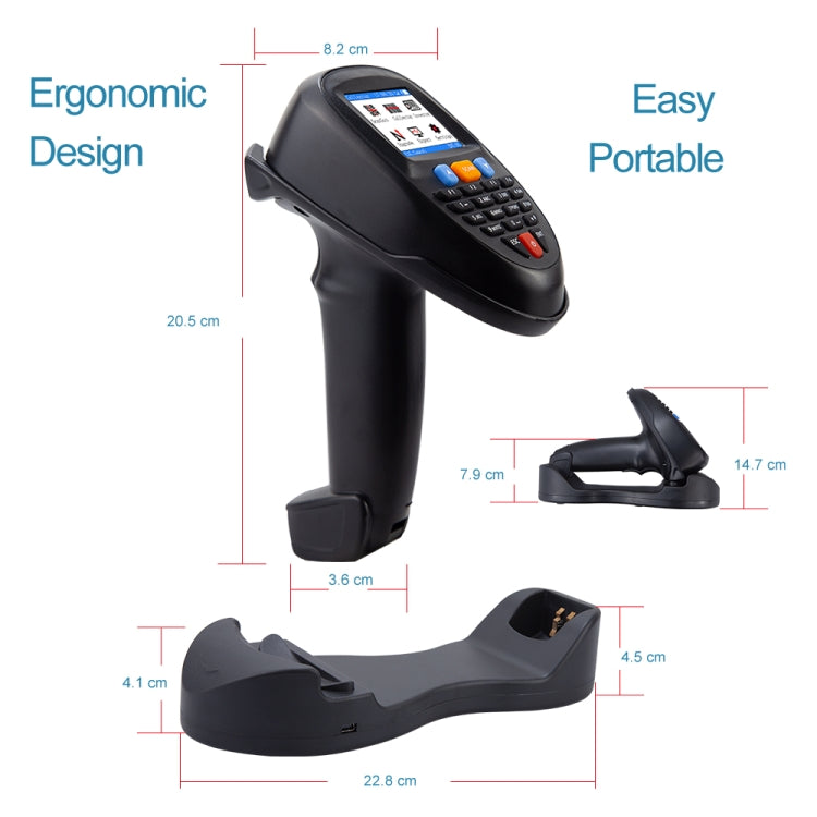 1D Laser  Wireless Barcode Reader Scanner Data Collector With 2.2-Inch LCD Screen