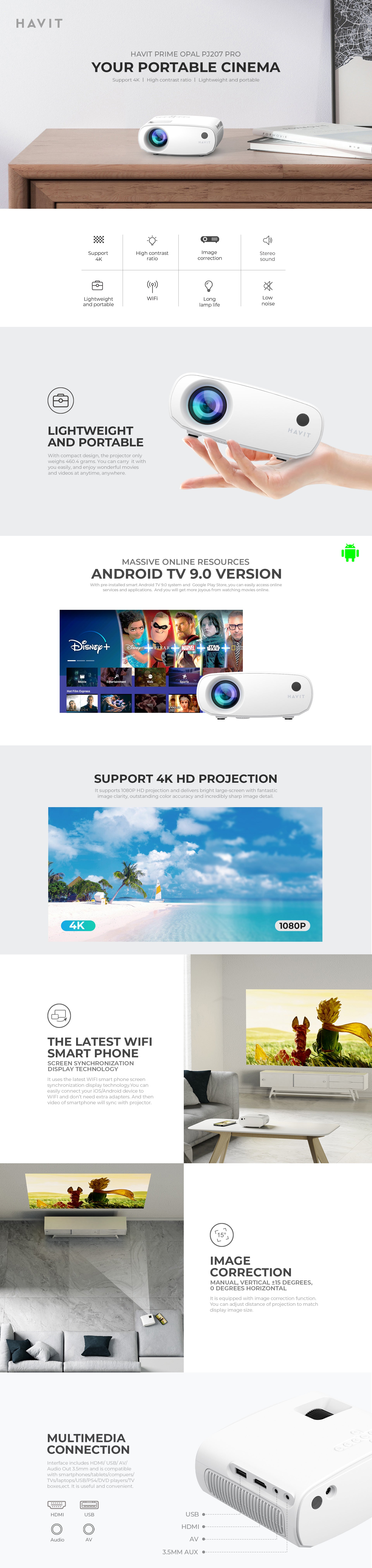 Mini Proyector Android TV Wi-fi HAVIT Pj207 Pro / Full HD1080p