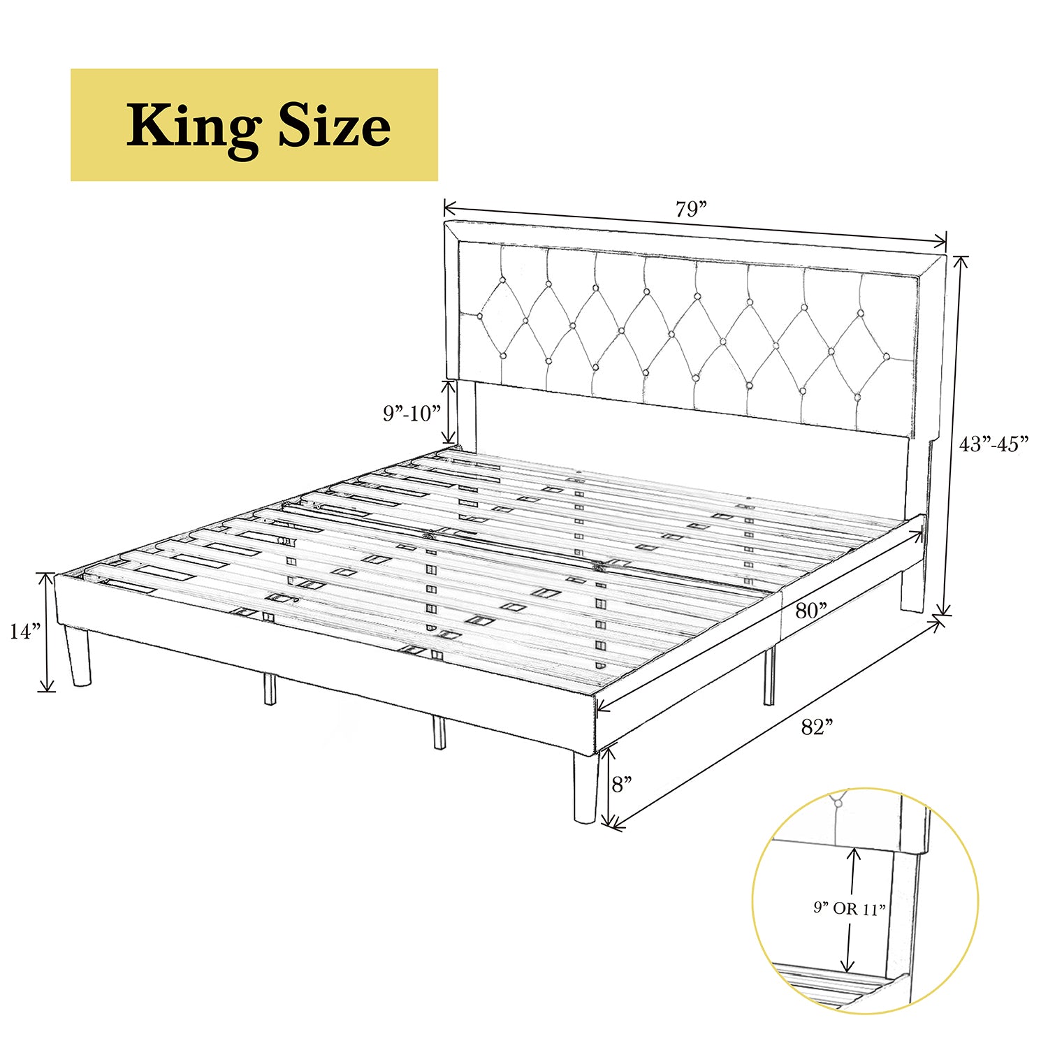 Upholstered Bed Frame with Adjustable Button Tufted Headboard