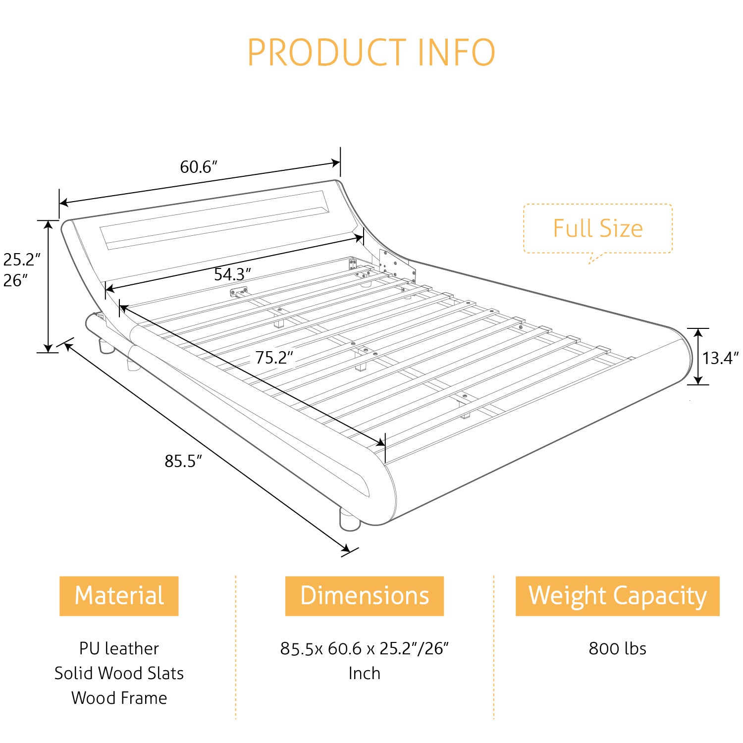 Wave Like Curve Deluxe Upholstered Modern Bed Frame with LED Headboard