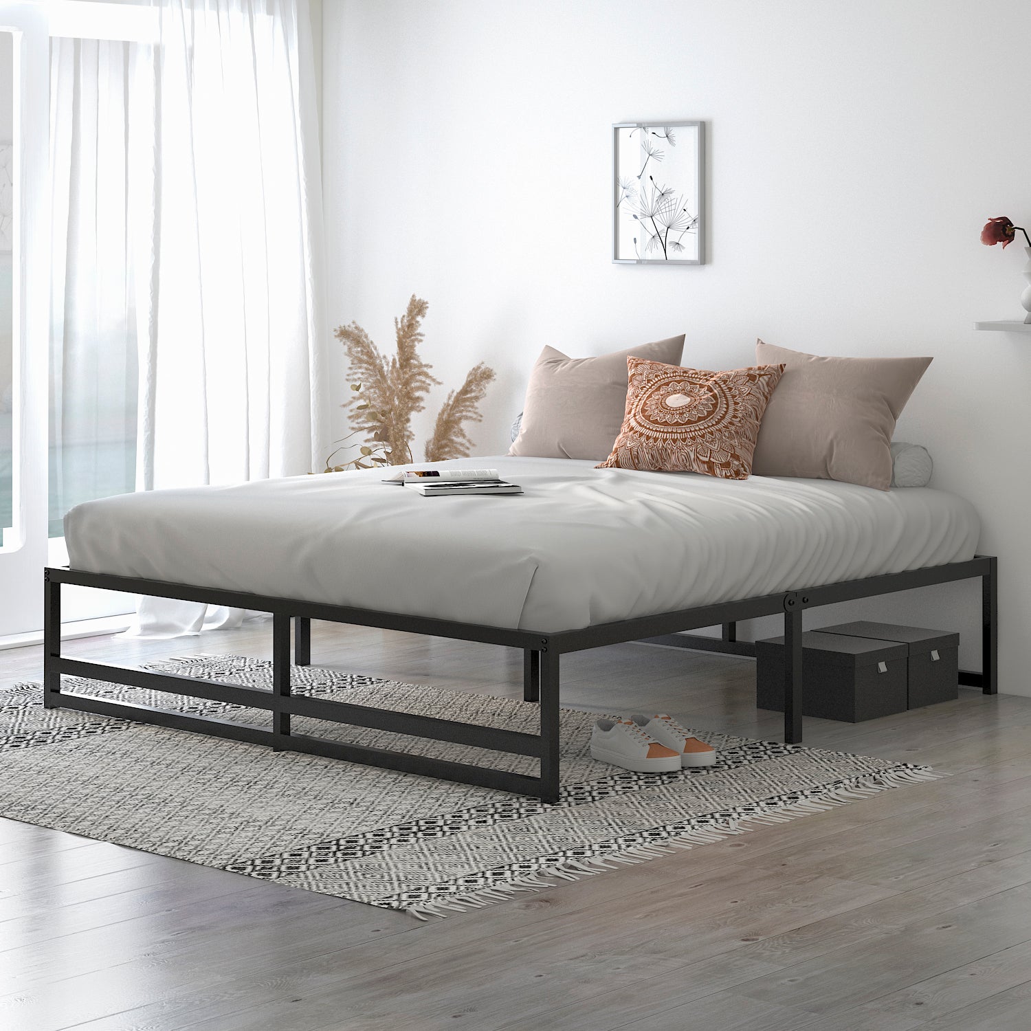 Metal Platform Bed Frame with 14' Under Bed Storage