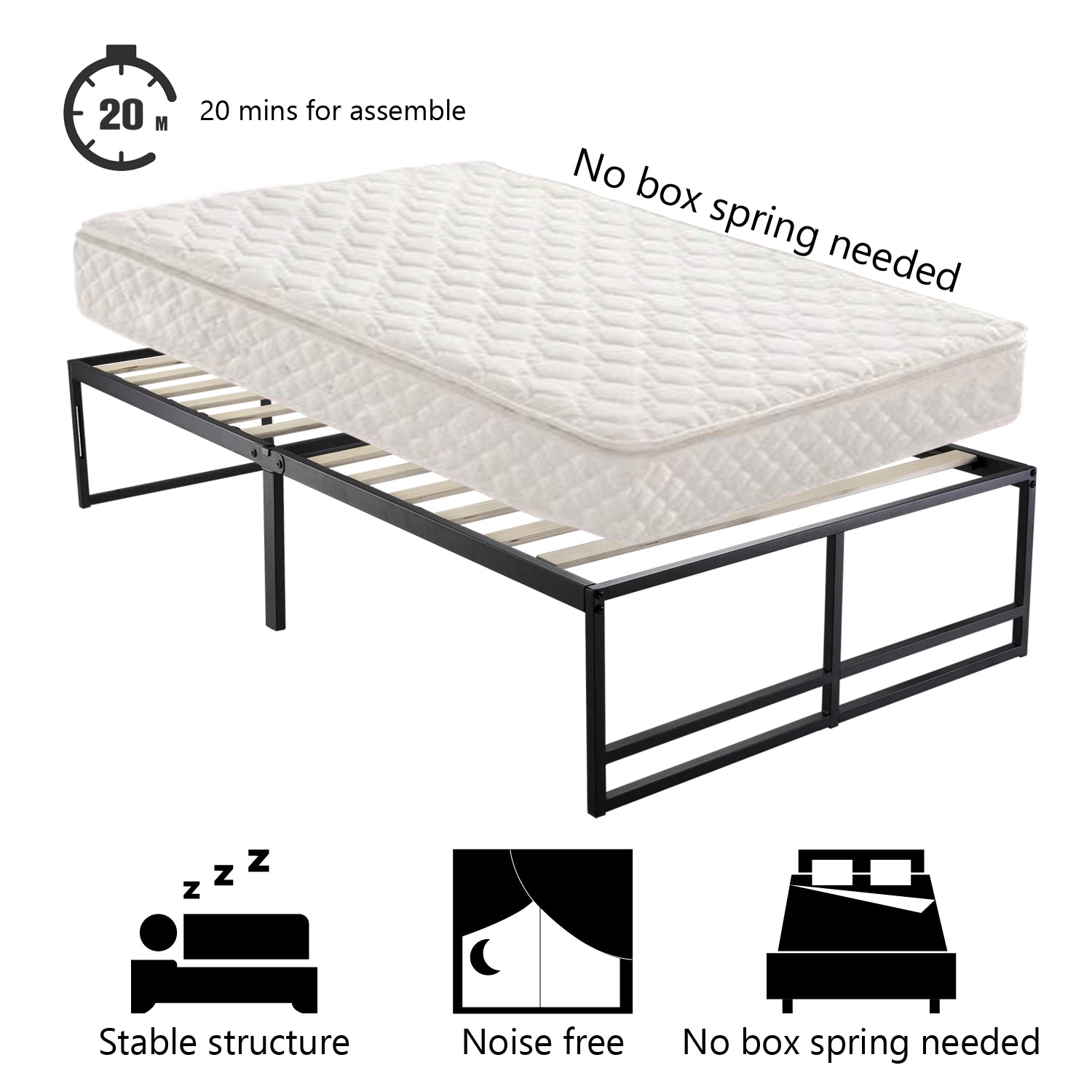 Metal Platform Bed Frame with 14' Under Bed Storage