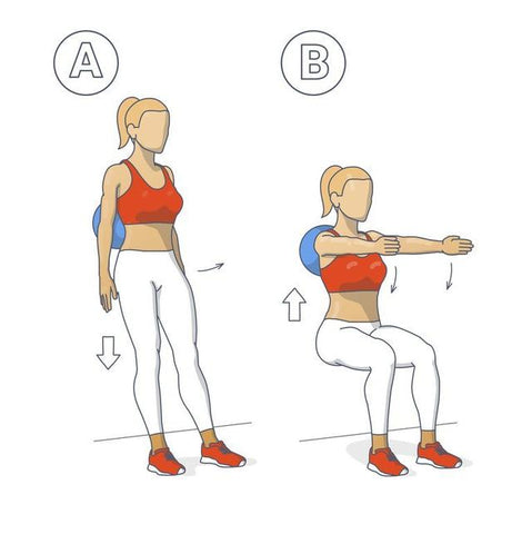faire des squats profonds avec un ballon de yoga