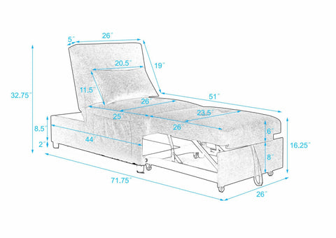WIIS' IDEA™ 4 in 1 Function Folding Ottoman Sleeper Sofa Bed - Begie
