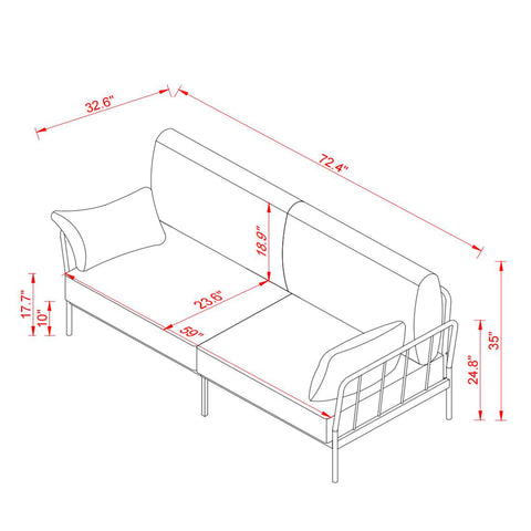 WIIS' IDEA™ American Rustic Style Loveseat Sofa With Comfortable Cushions - Black
