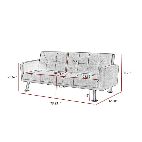 WIIS' IDEA™ Convertible Fabric Folding Sleeper Sofa With Armrest - Red
