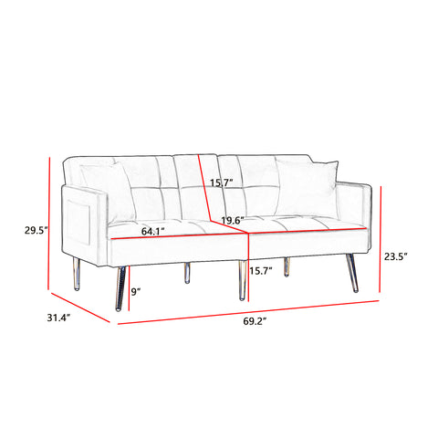 WIIS' IDEA™ Modern Design Velvet Sofa Bed With Multiple Adjustable Positions - White