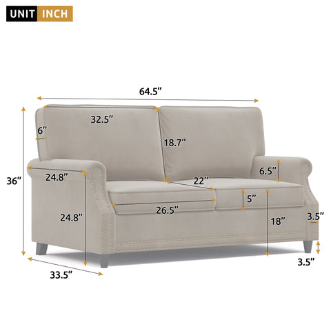 WIIS' IDEA™ Modern Velvet Rolled Arm Loveseat Sofa Upholstered With Deep Seat - Camel