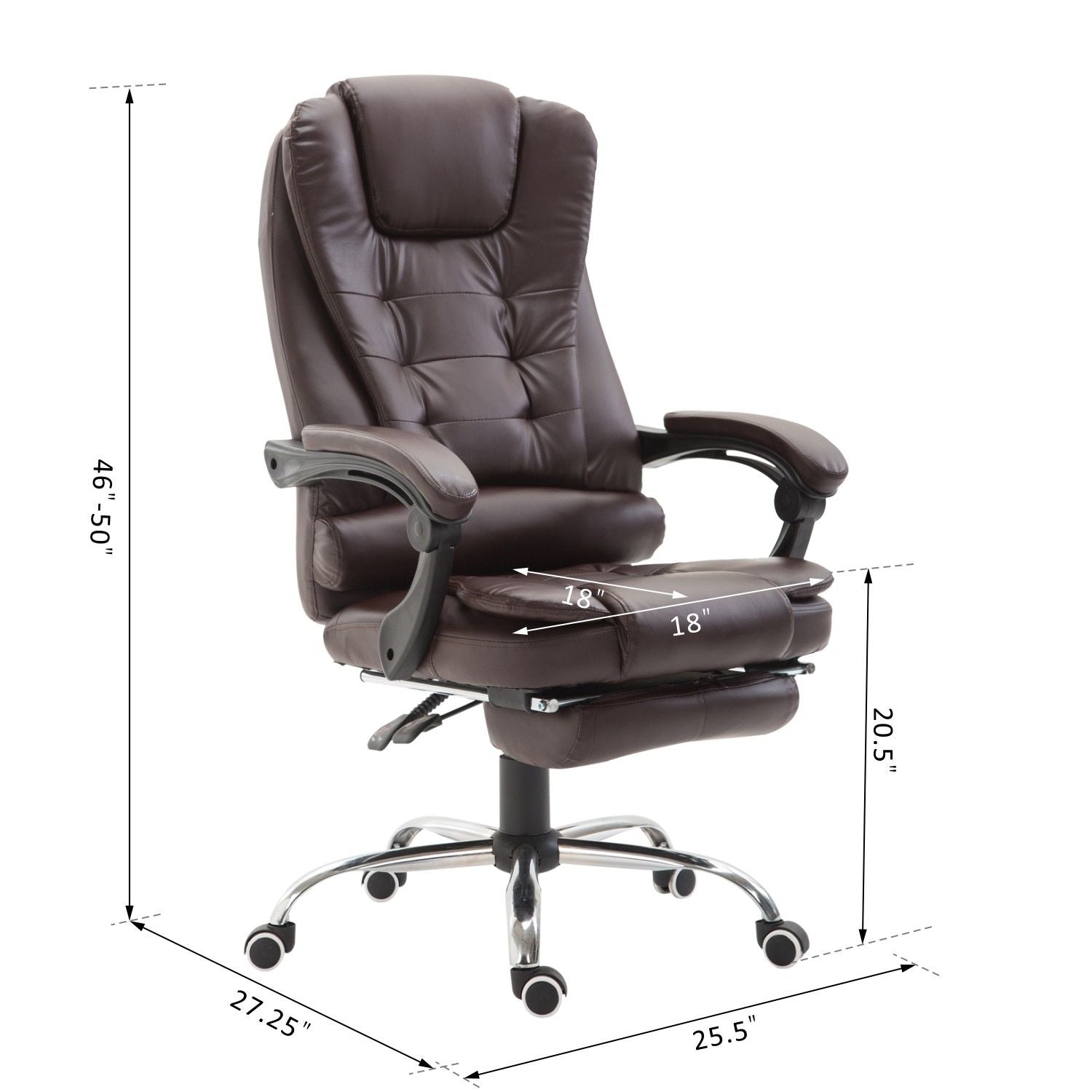 Reclining PU Leather Executive Home Office Chair with Comfortable Faux Leather Extendable Footrest