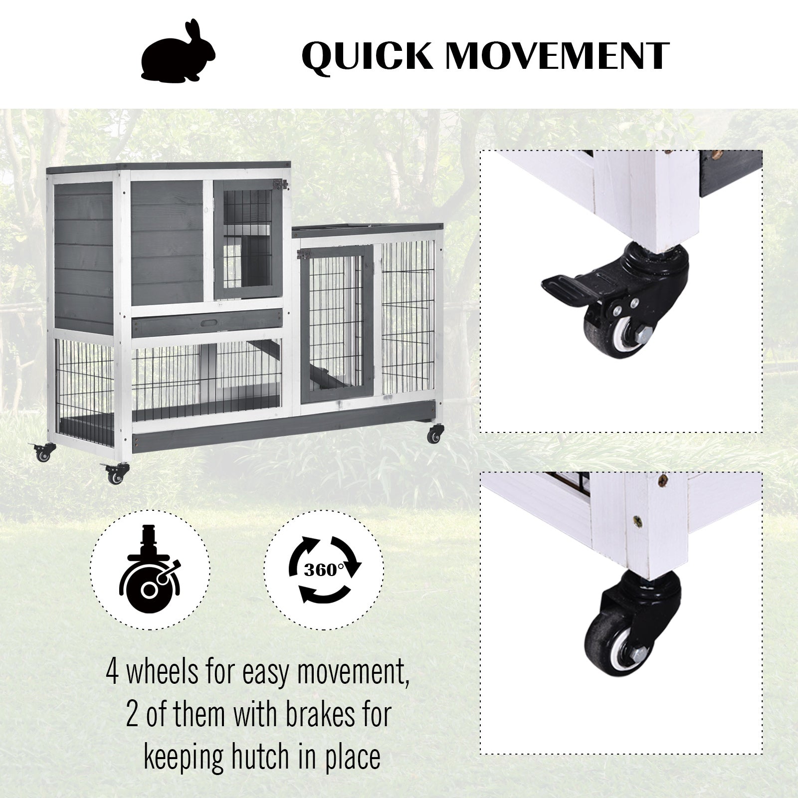 Wooden Indoor Rabbit Hutch Elevated Cage Habitat for Rabbits and Guinea Pigs - Grey and White