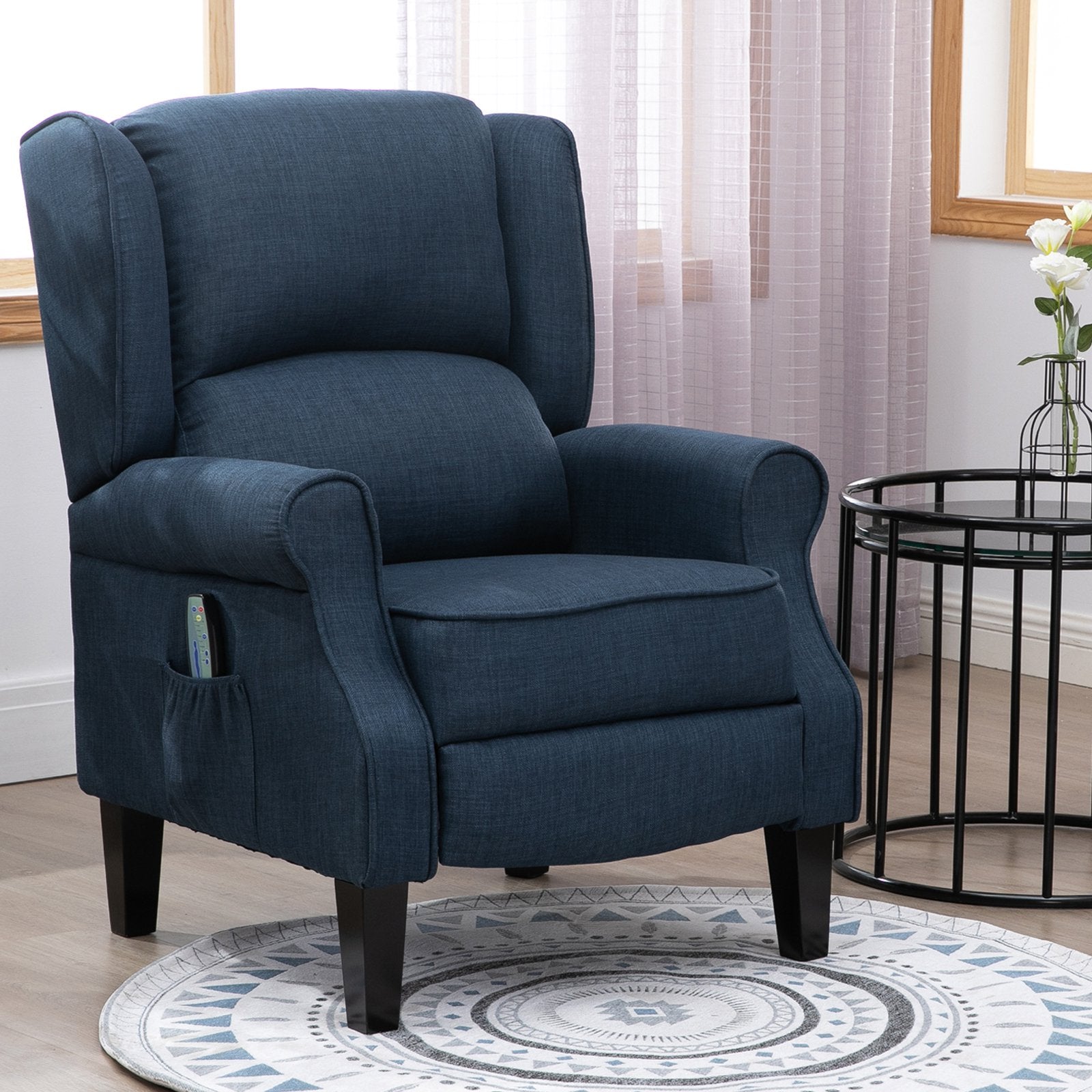 Vibrating Linen Fabric Heated Massage Chair Recliner Sofa Push-Back with Remote Controller
