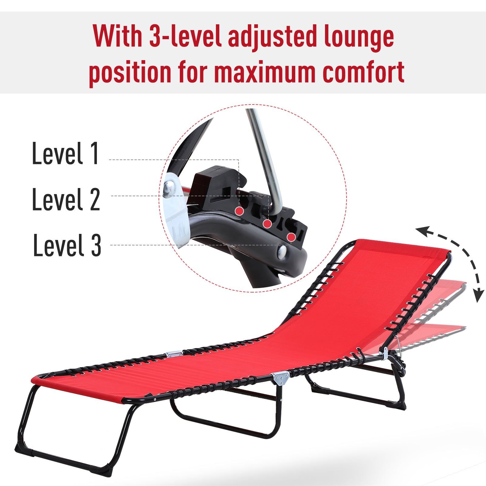 3-Position Reclining Beach Chair Chaise Lounge Folding Chair - Cream White