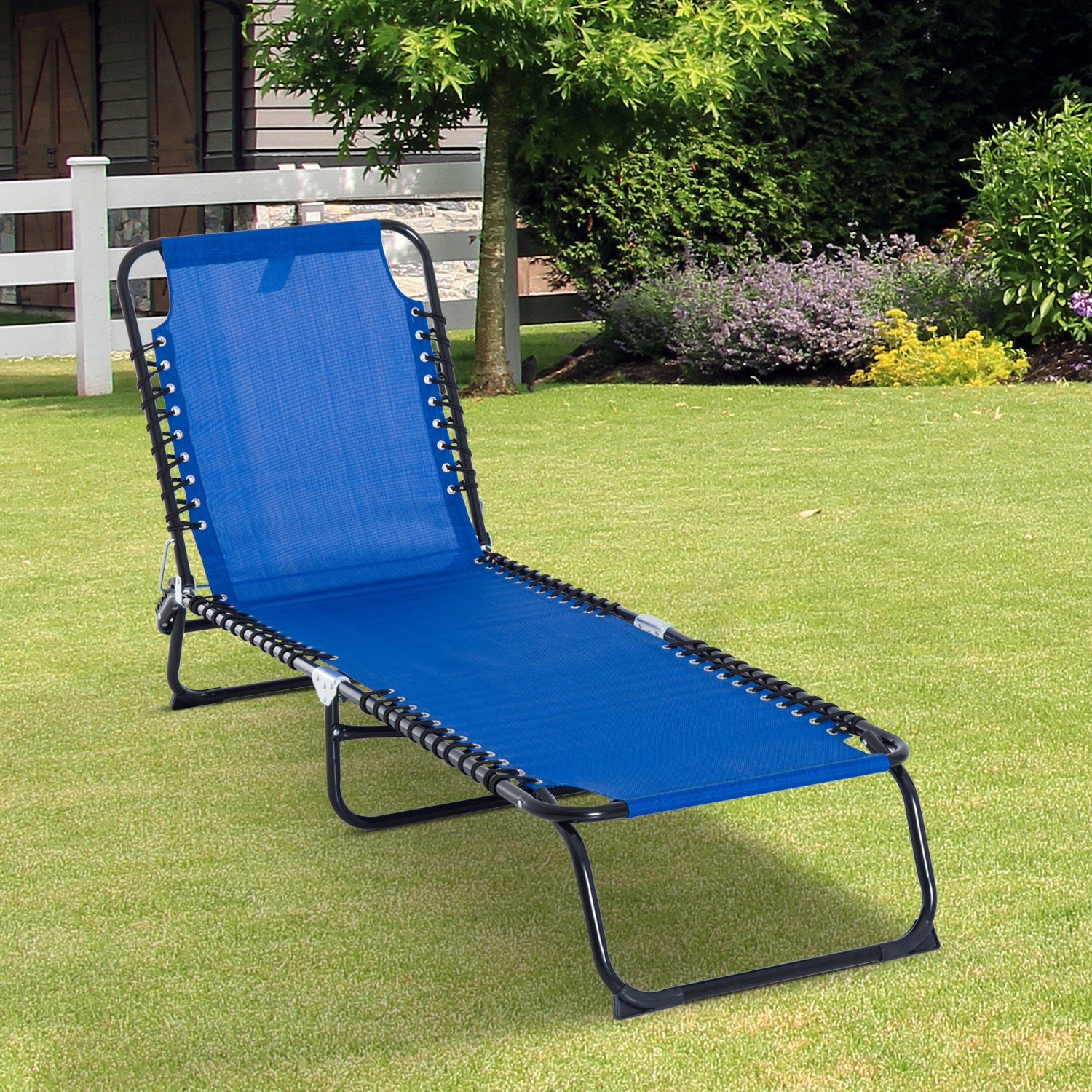 3-Position Reclining Beach Chair Chaise Lounge Folding Chair - Cream White