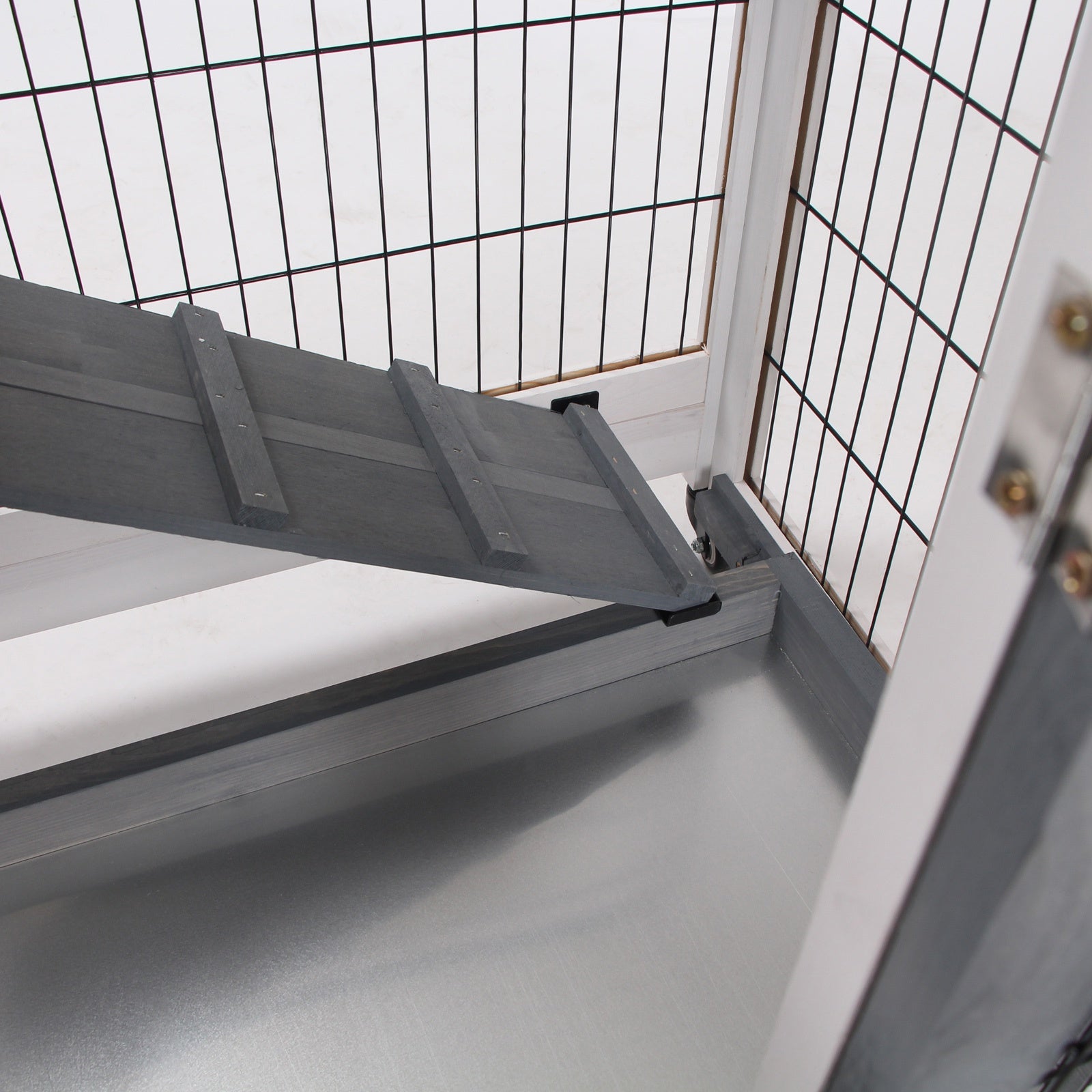 Wooden Indoor Rabbit Hutch Elevated Cage Habitat for Rabbits and Guinea Pigs - Grey and White