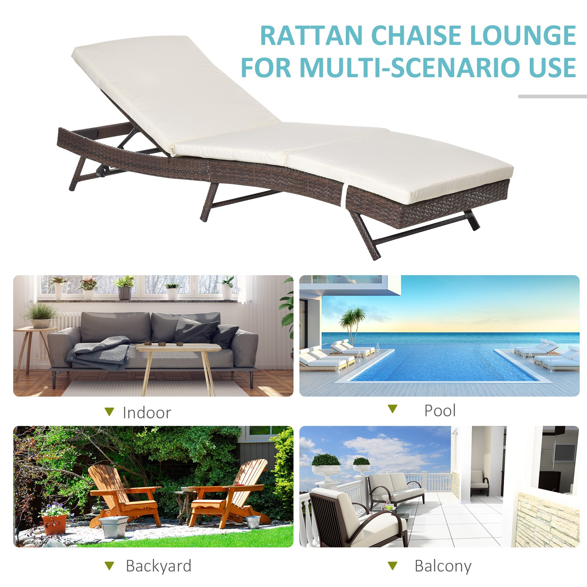 Patio Adjustable Rattan Wicker Chaise Lounge Chair Cushioned Outdoor Furniture