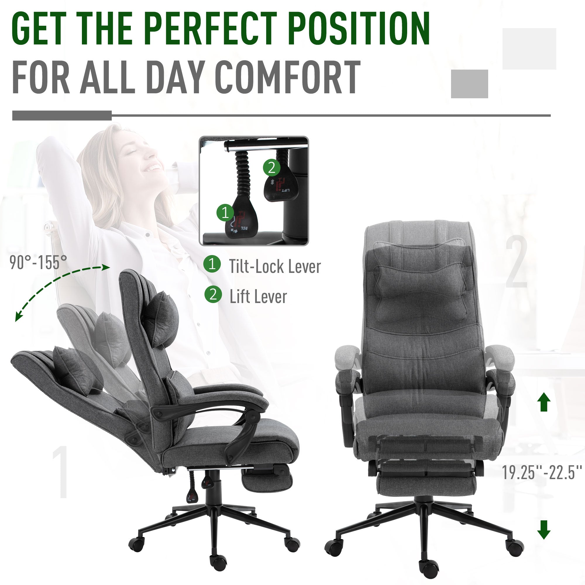 Reclining Home Office Executive Adjustable Rolling Swivel Chair with Footrest