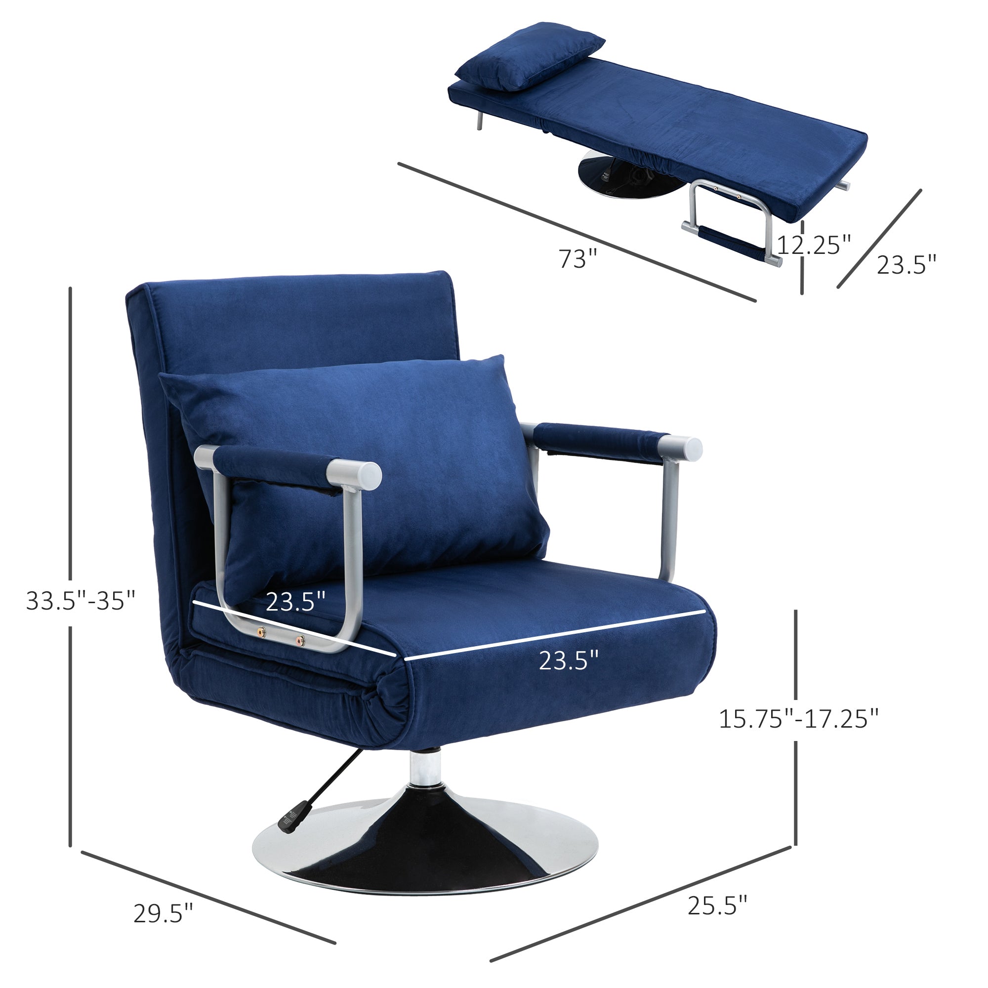 3-N-1 Sofa Chair Bed with 5-Position Adjustable Backrest and Seat Height