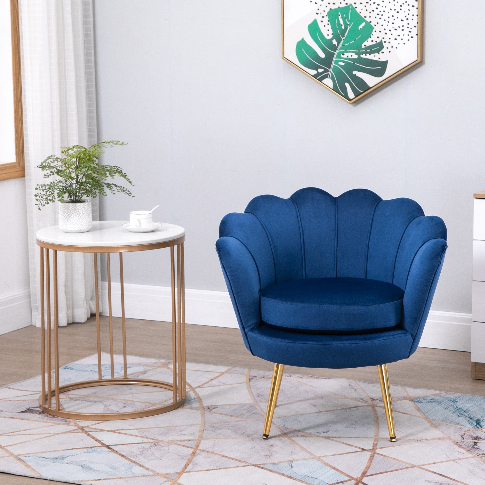 Elegant Velvet Fabric Accent Chair/Leisure Club Chair with Gold Metal Legs for Living Room