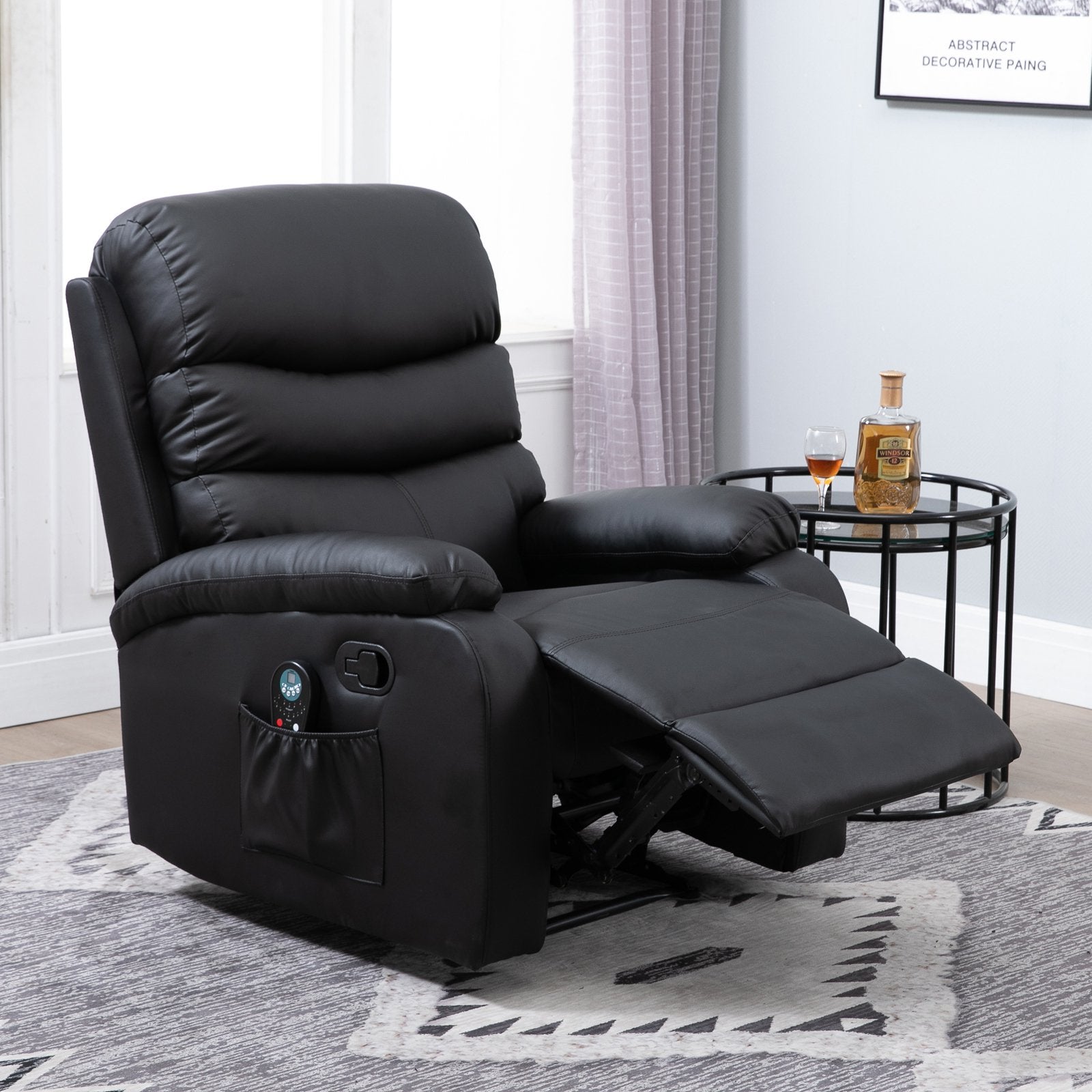 Manual Massage Recliner Chair with Heat and Remote Control 8 Massaging Points PU Leather