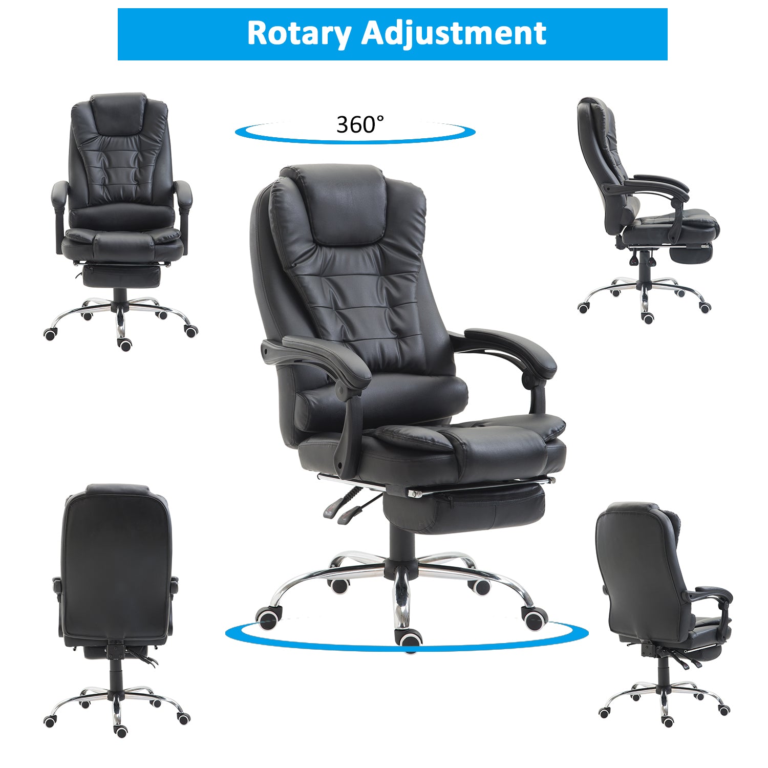 Reclining PU Leather Executive Home Office Chair with Comfortable Faux Leather Extendable Footrest