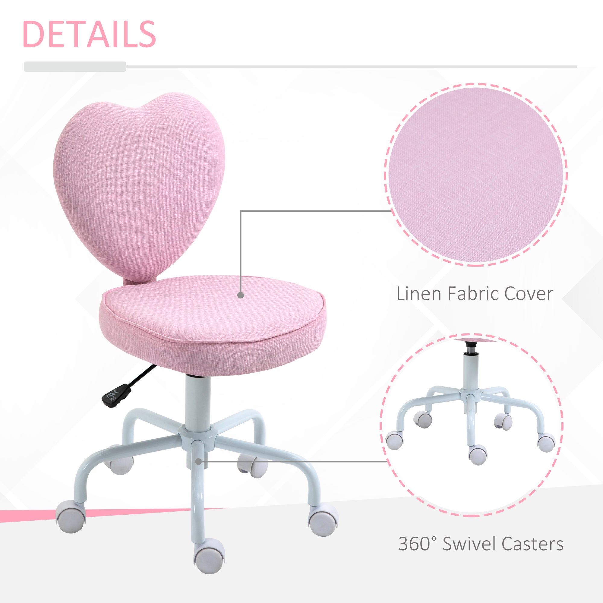 Heart Shaped Back Design Cute Office Chair Pink