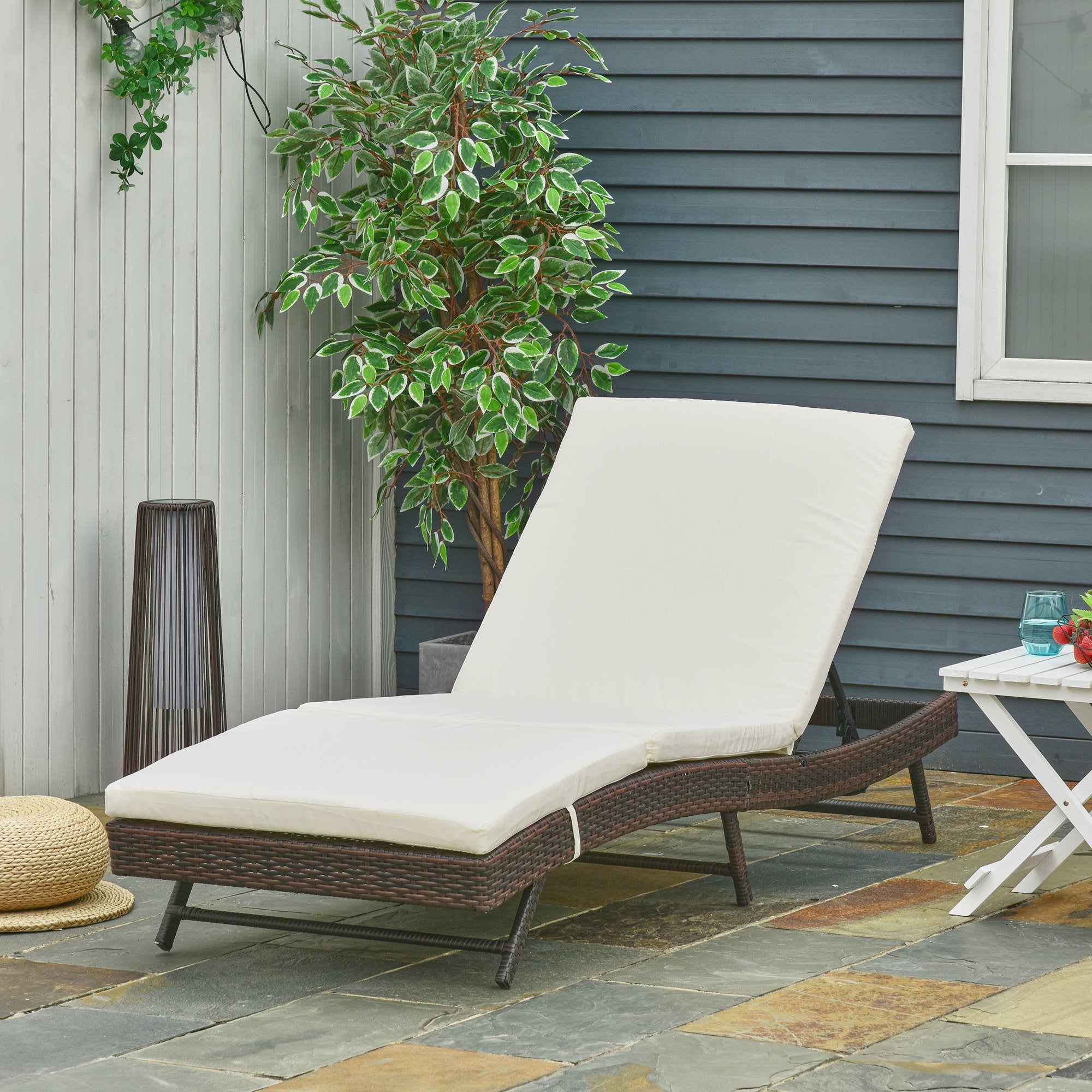 Patio Adjustable Rattan Wicker Chaise Lounge Chair Cushioned Outdoor Furniture