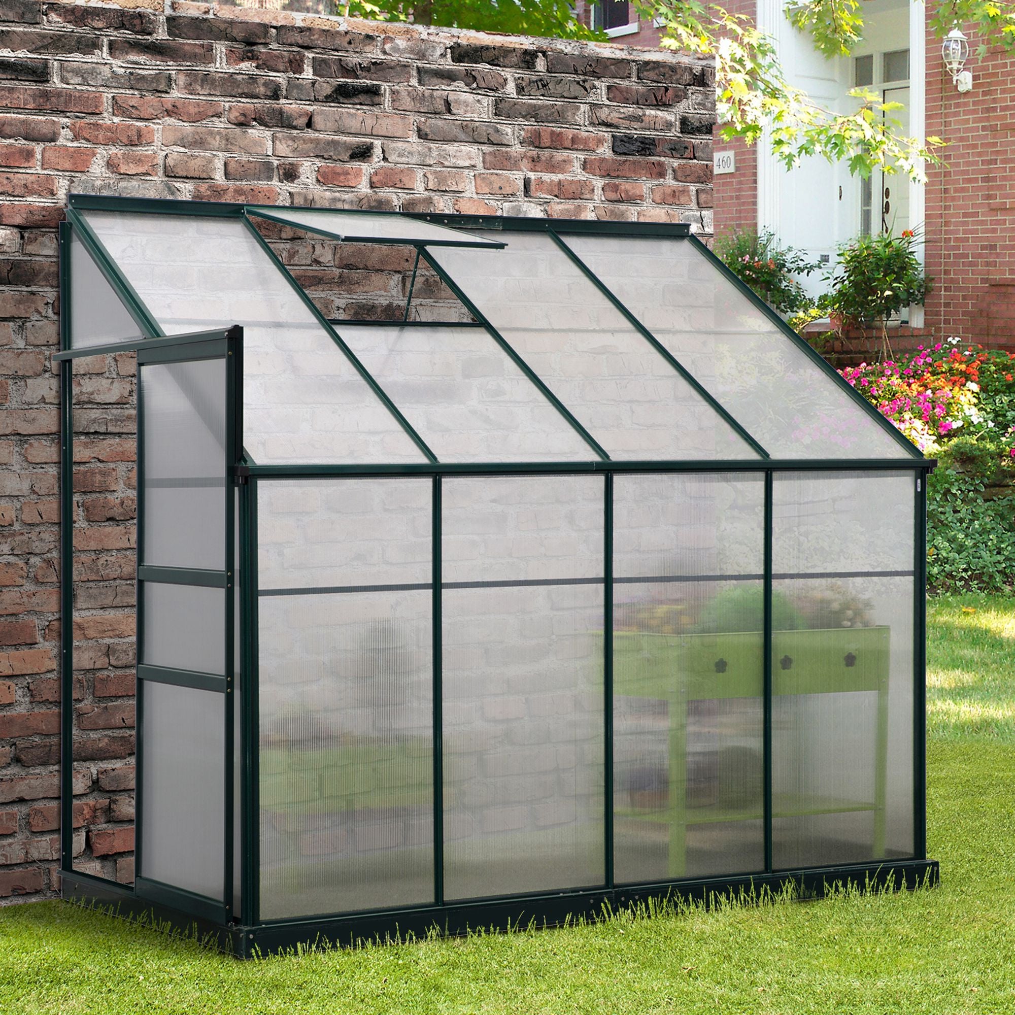 8.25’ x 4’ x 7.25’ Walk-In Garden Aluminum Polycarbonate Greenhouse with Roof Vent