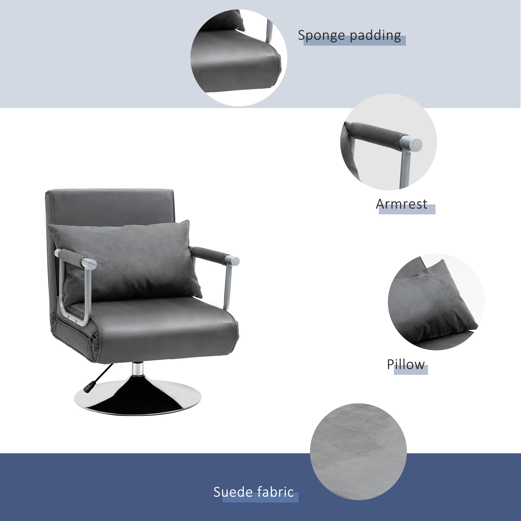 3-N-1 Sofa Chair Bed with 5-Position Adjustable Backrest and Seat Height