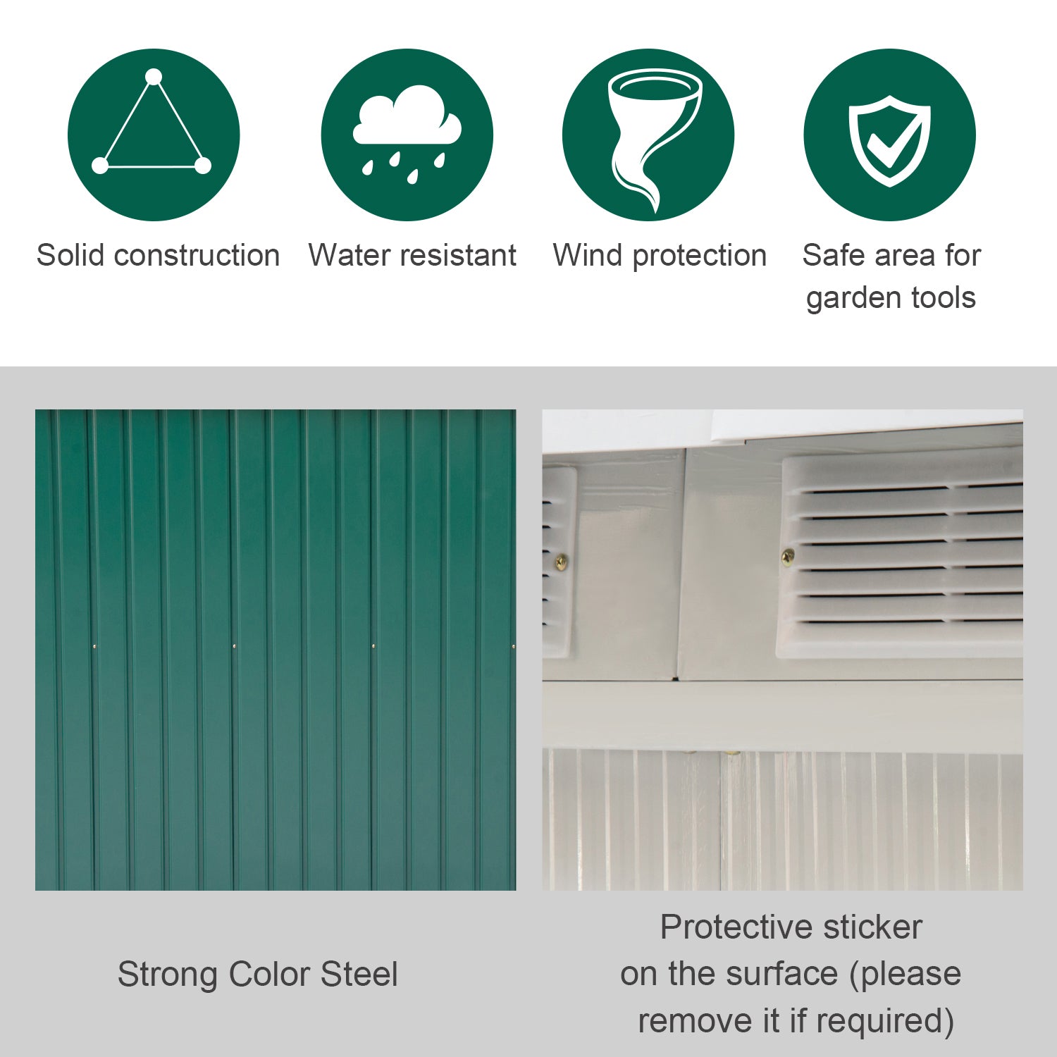 9’ x 4’ Outdoor Rust Resistant Metal Garden Vented Storage Shed Metal Tool Storage House - Green/White