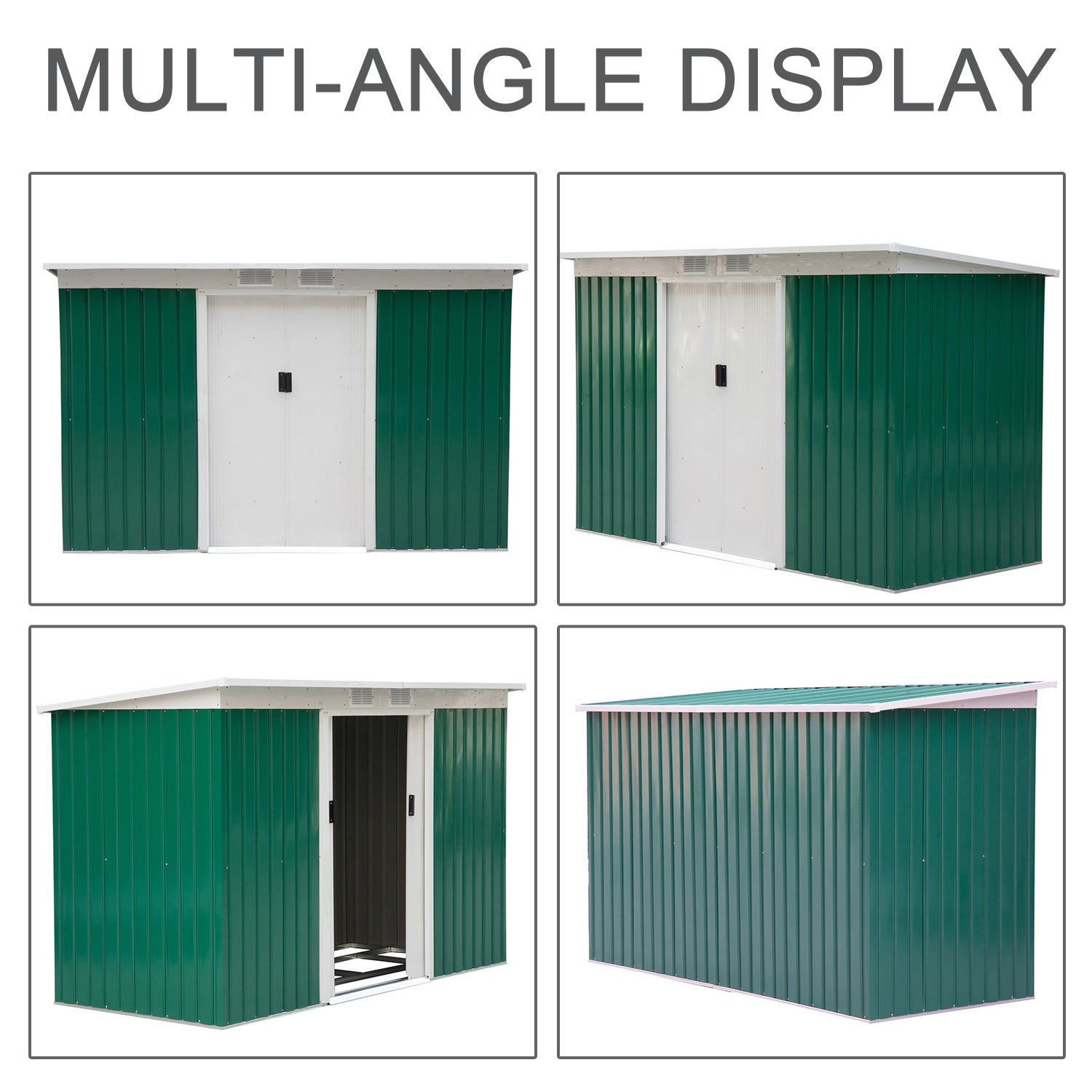 9’ x 4’ Outdoor Rust Resistant Metal Garden Vented Storage Shed Metal Tool Storage House - Green/White