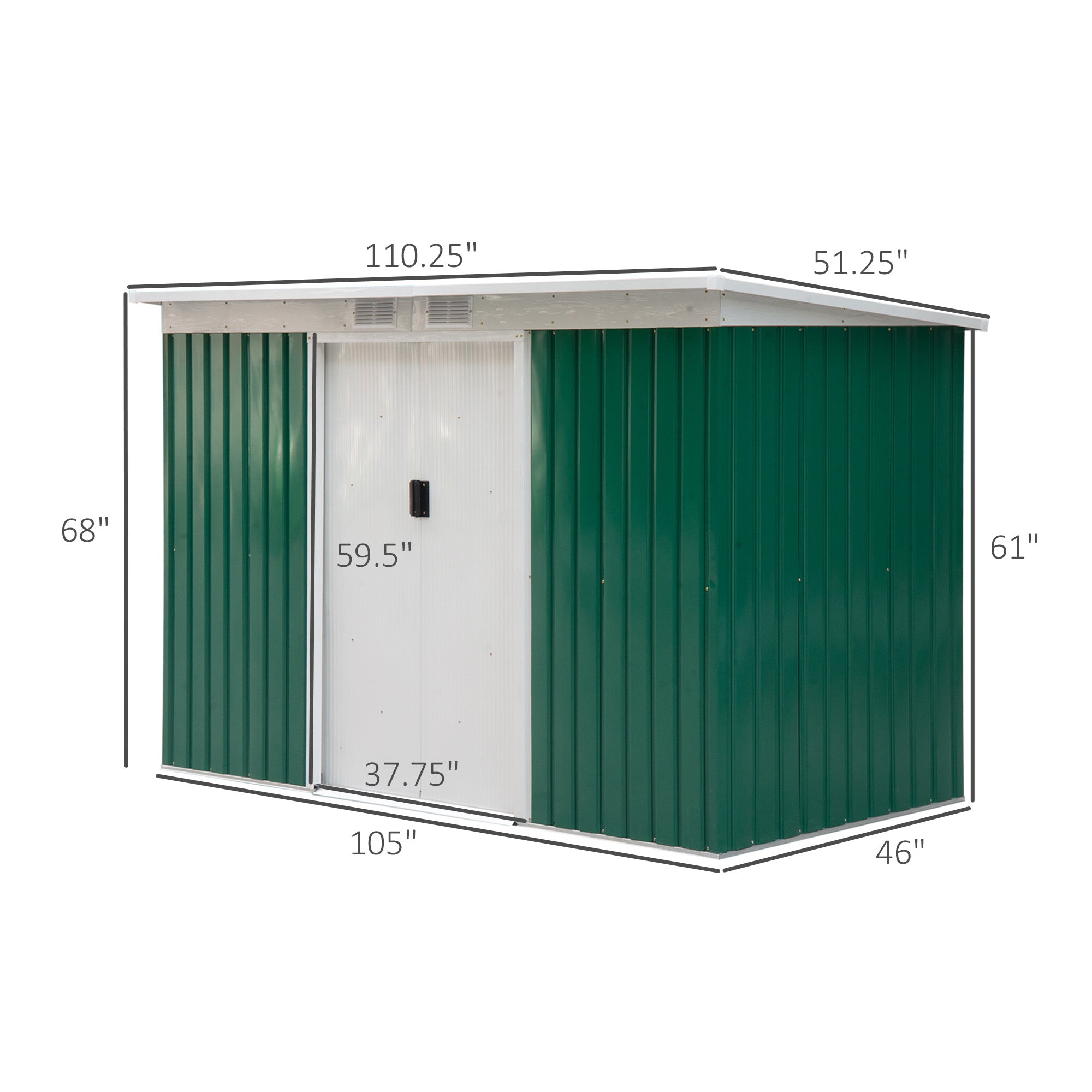 9’ x 4’ Outdoor Rust Resistant Metal Garden Vented Storage Shed Metal Tool Storage House - Green/White
