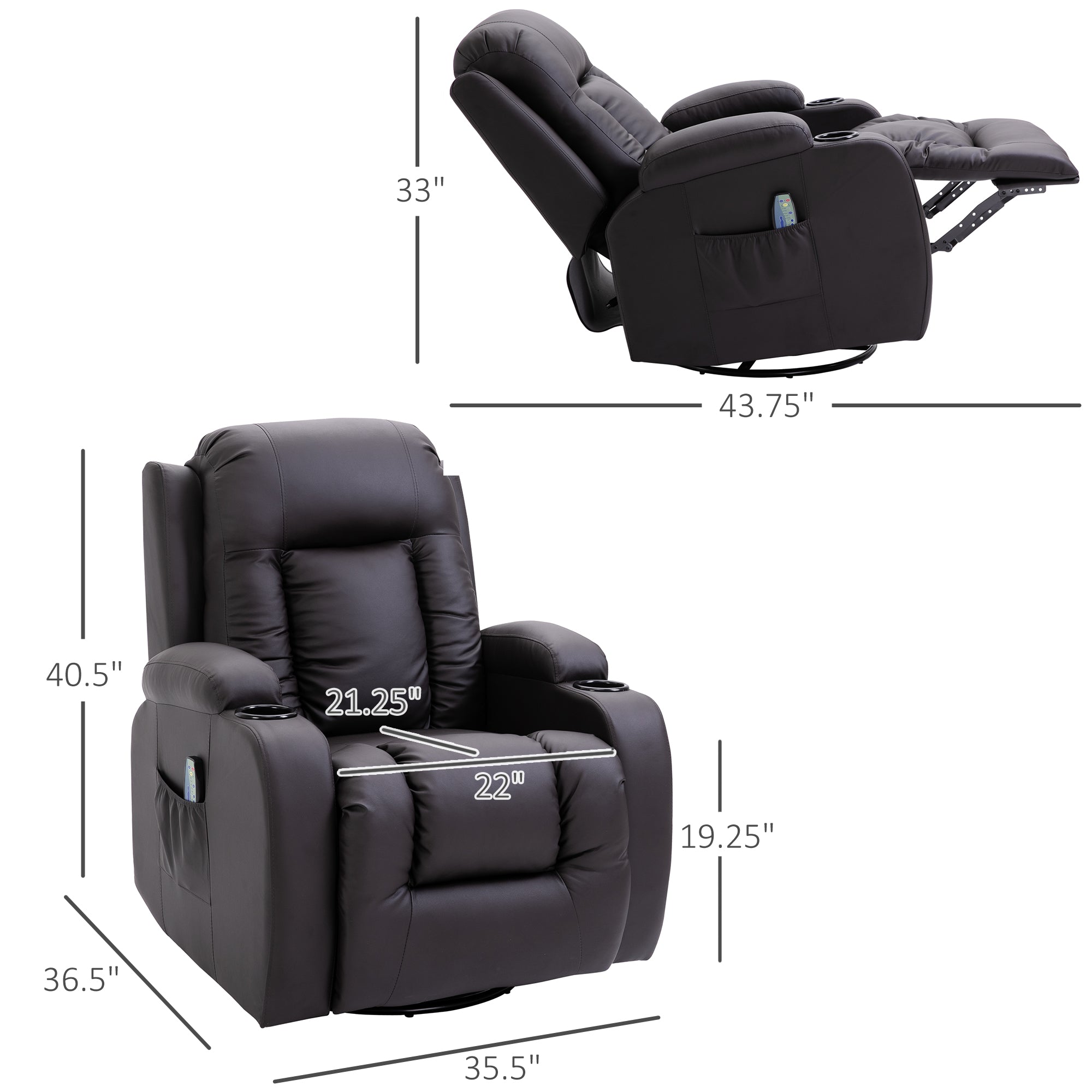 Luxury Faux Leather Heated Vibrating Massage Recliner Chair with 360 Swivel and Remote