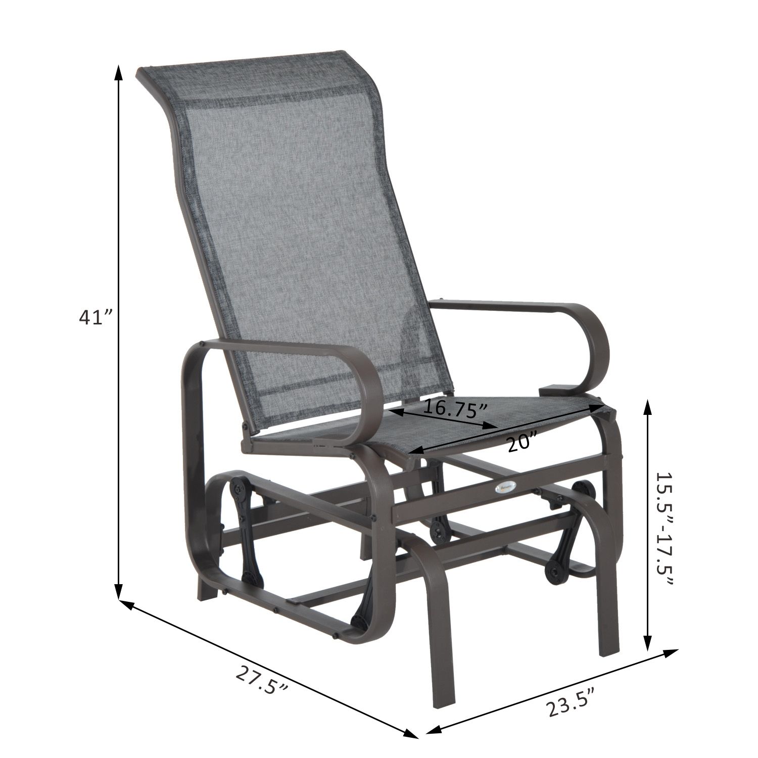 Metal Mesh Fabric Single Outdoor Patio Glider Rocking Chair