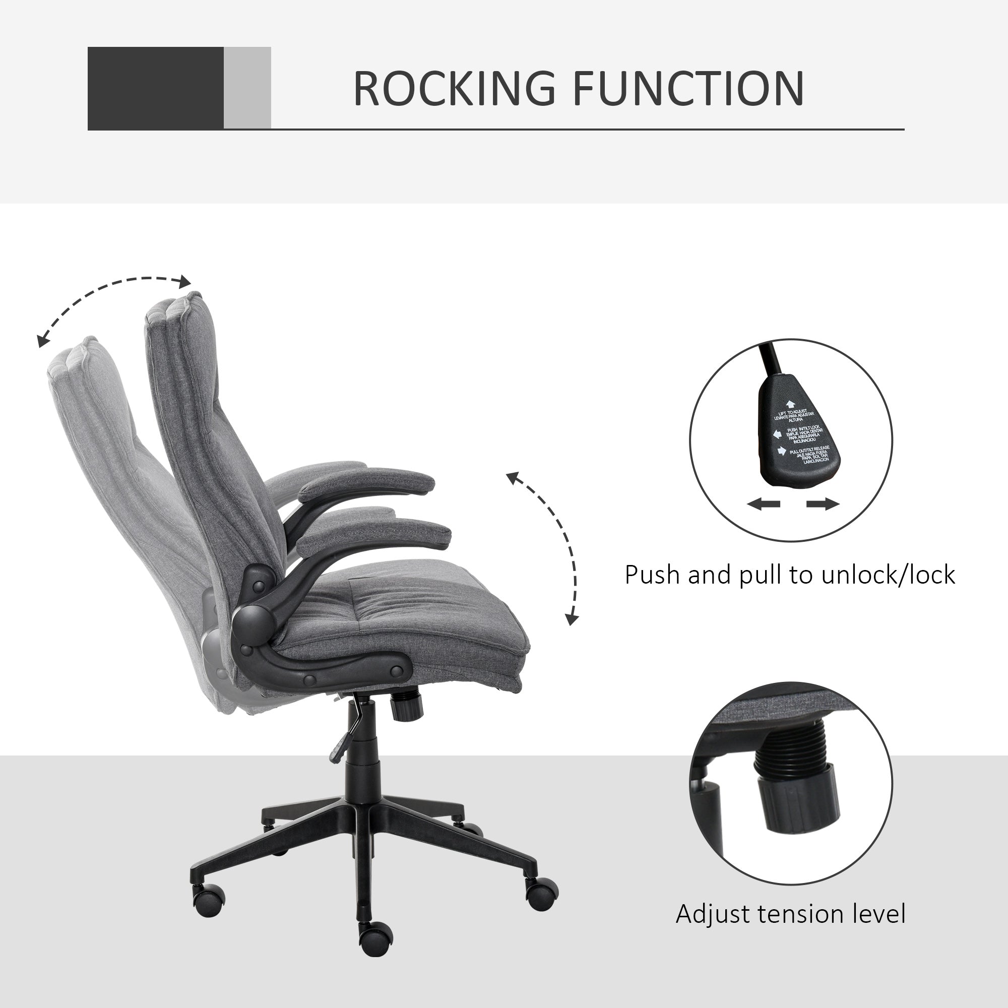 Office Chair Swivel Computer Desk Chair with Flip-Up Armrest, Thick Sponge Padded Cushions - Grey