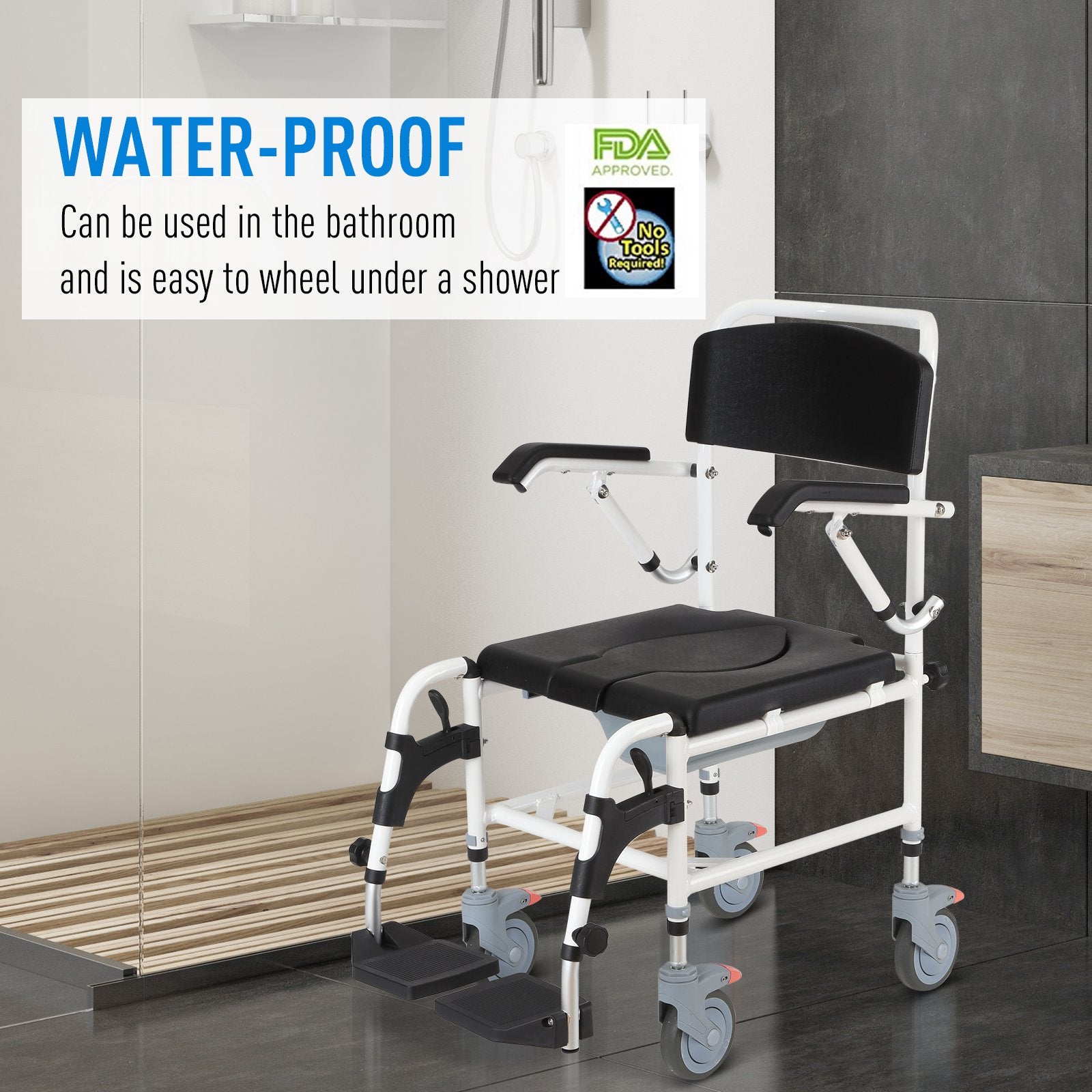Rolling Shower Wheelchair Bath Toilet Commode Bariatric - Black