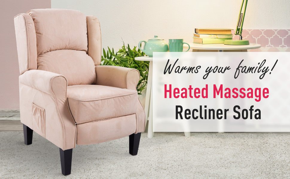Heated Massage Chair Push-Back Vibrating Recliner Sofa Chair Suede Fabric Padded Seat with Remote Control