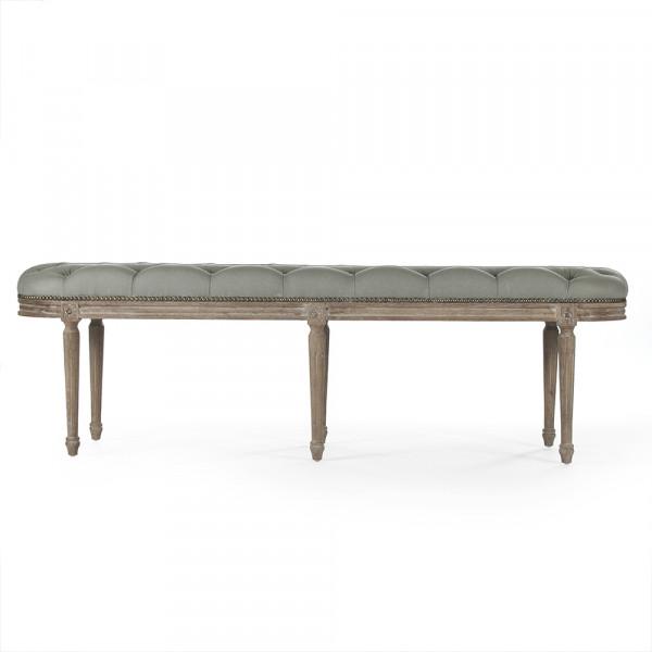 Zentique Michel Tufted Bench Sage Linen and Limed Gray Oak