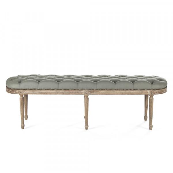 Zentique Michel Tufted Bench Sage Linen and Limed Gray Oak