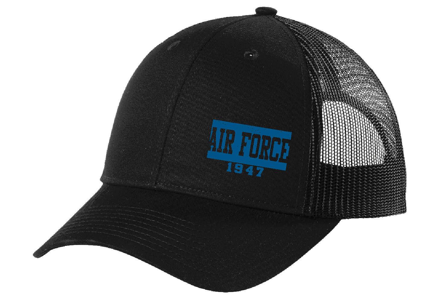 Air Force 1947 on left panel on Black Snapback Trucker Cap