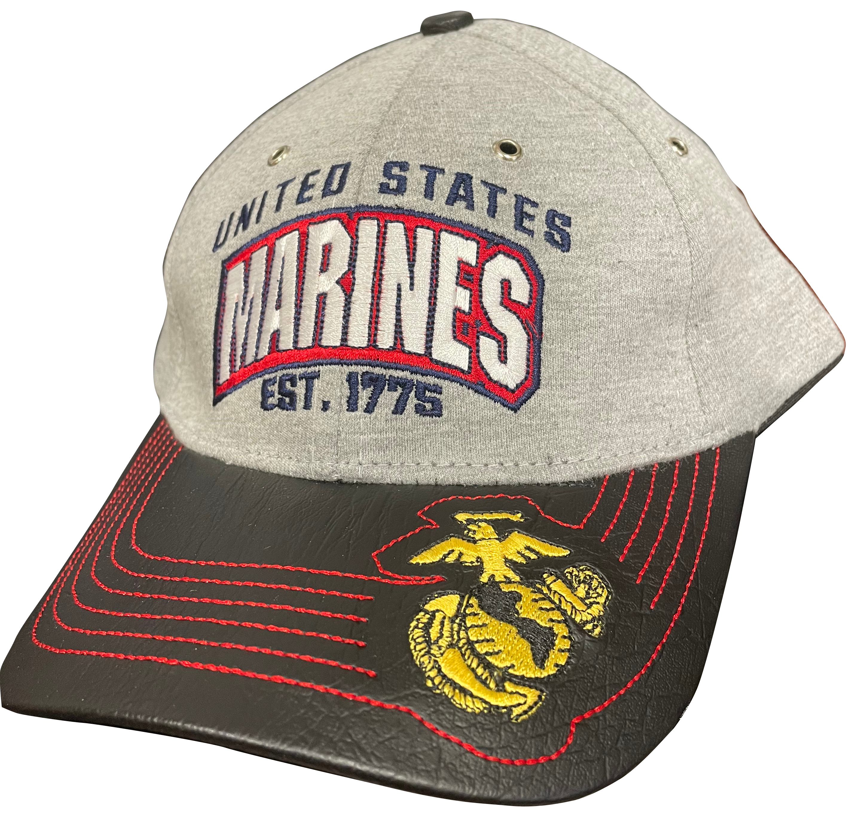 MARINES 3D Foam EGA Multi Position Embroidery on Grey/Black Leather style Cap