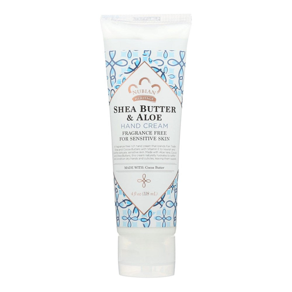 Nubian Shea Butter & Aloe Hand Cream Fragrance Free 4 oz