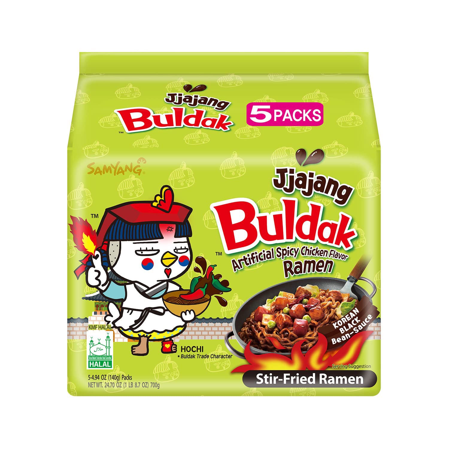 Samyang Buldak Ramen, Jjajang Hot Chicken Flavor(5 Packs)