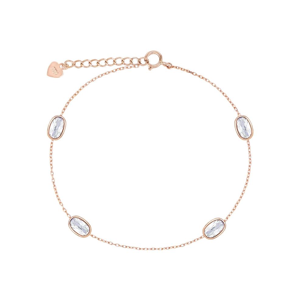 [Silver] Oval Drop Bracelet Pink