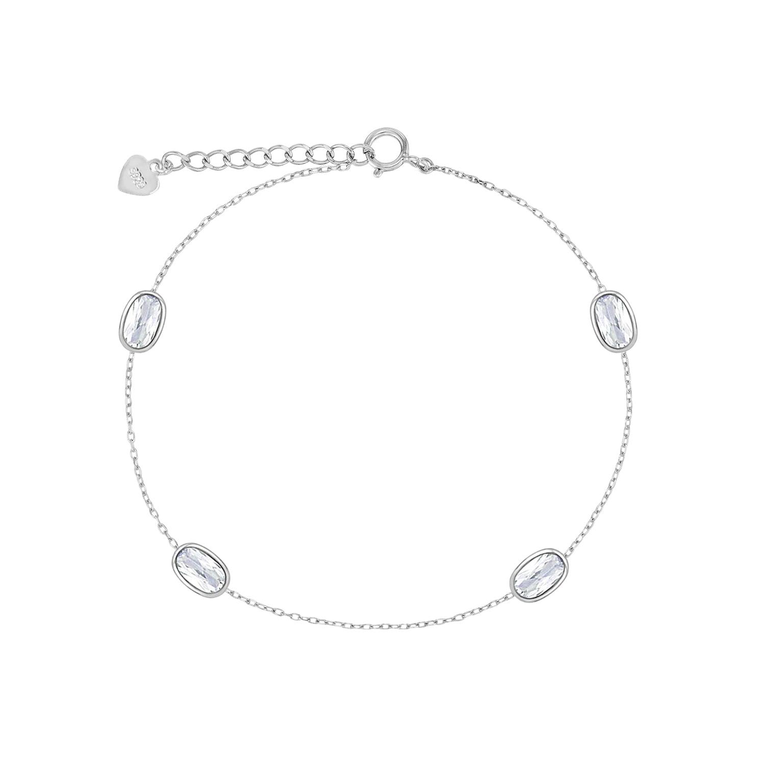 [Silver] Oval Drop Bracelet White