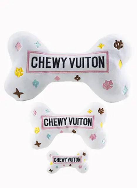 White Chewy Vuiton Bone -  Plush Dog Toy Mini/Small