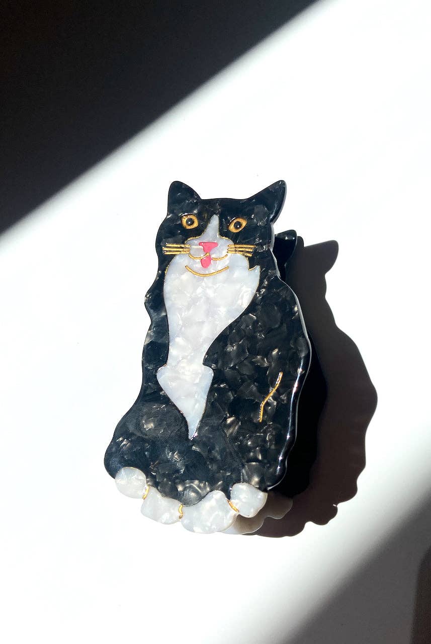 Hand-painted Tuxedo Cat Claw Hair Clip