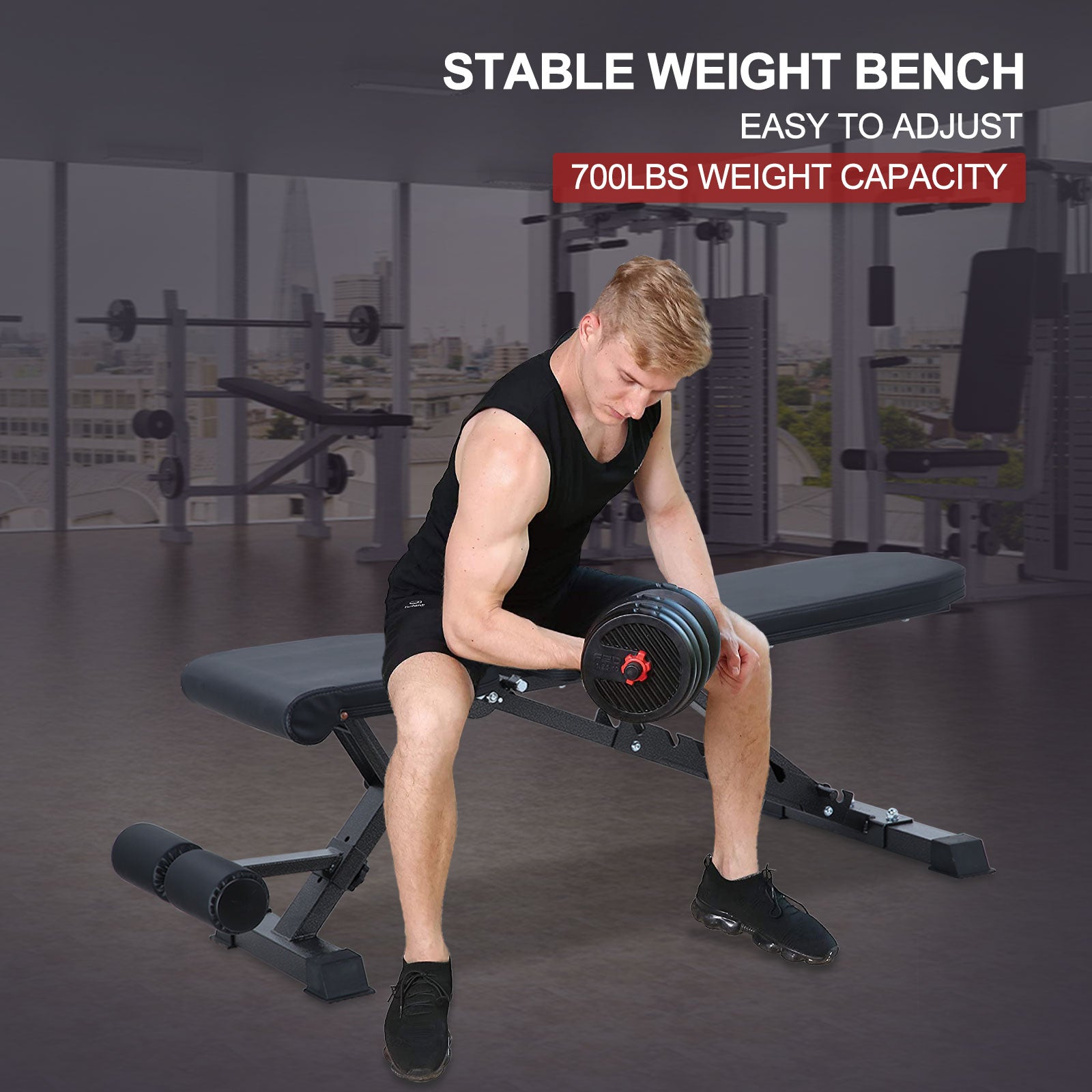Adjustable Folding Decline Curved Incline Bench W Speed Ball 2 Dumbbells 2 strap 